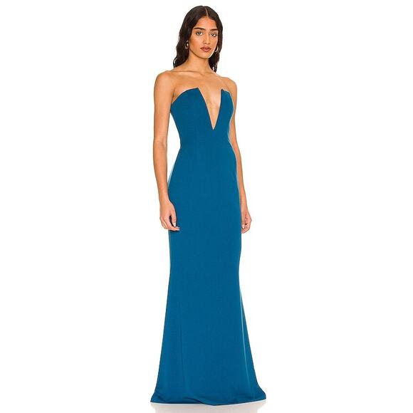 Katie May Dress Womens Large Crush Gown Ocean Blue Strapless Plunging V Neck NWT - Picture 2 of 9